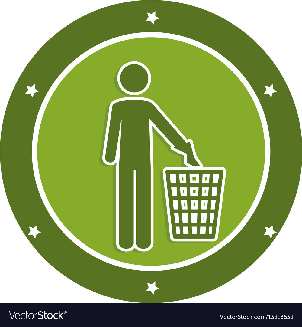 Color circular emblem with man and trash container