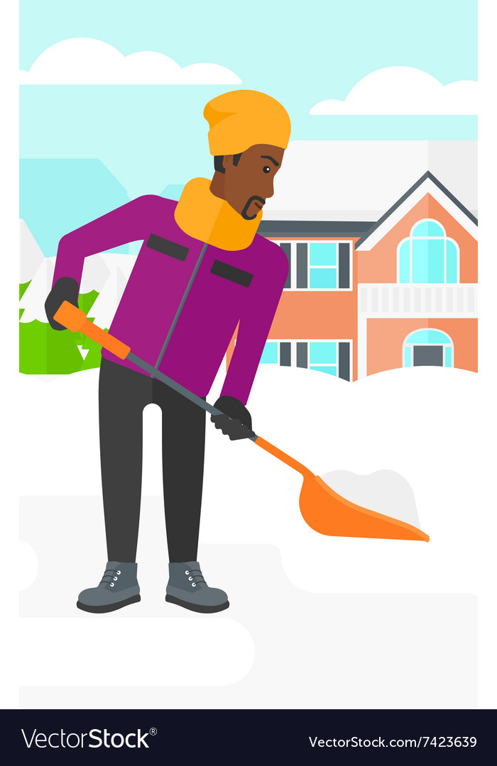 man shoveling and removing snow royalty free vector image