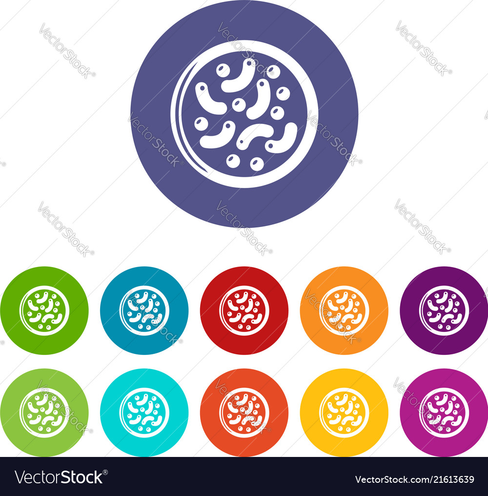 Microscopic bacteria icons set color Royalty Free Vector