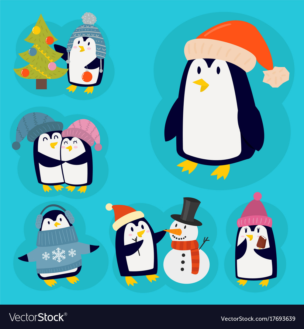 Penguin christmas character Royalty Free Vector Image