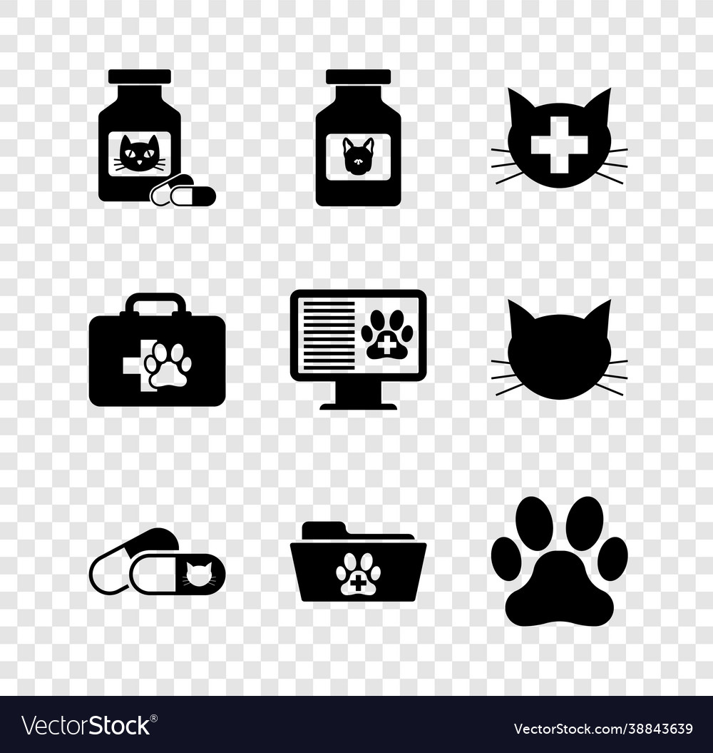 Set cat medicine bottle and pills dog veterinary