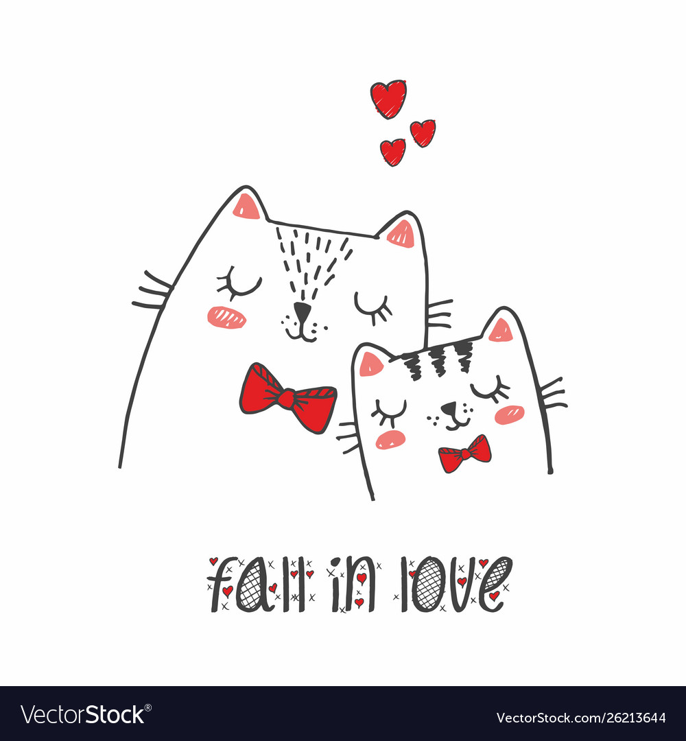 Couple cat fall in love Royalty Free Vector Image
