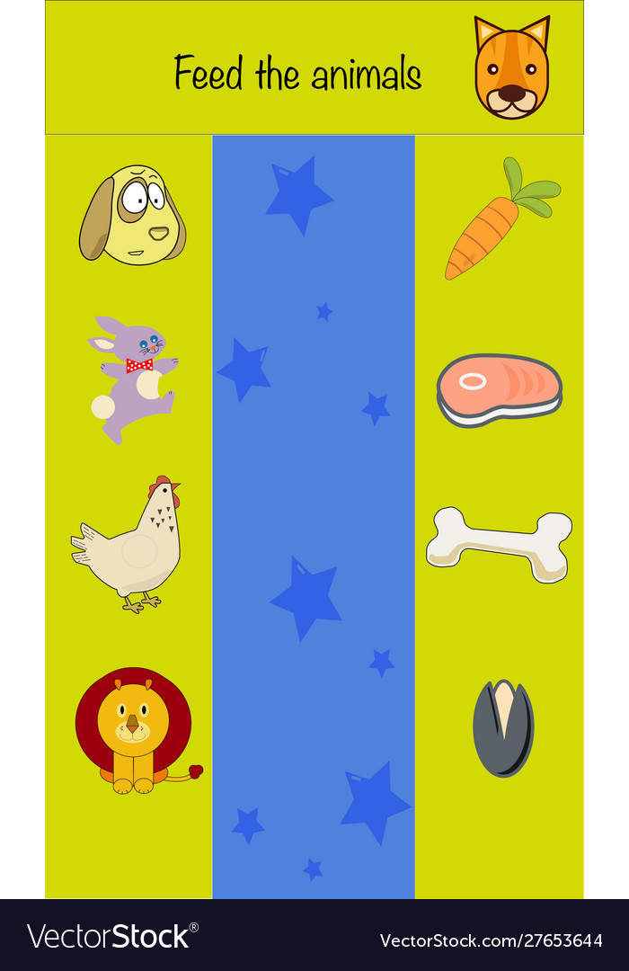 Feed animals children education game iq test Vector Image Feed animals children education game iq test Vector Image
