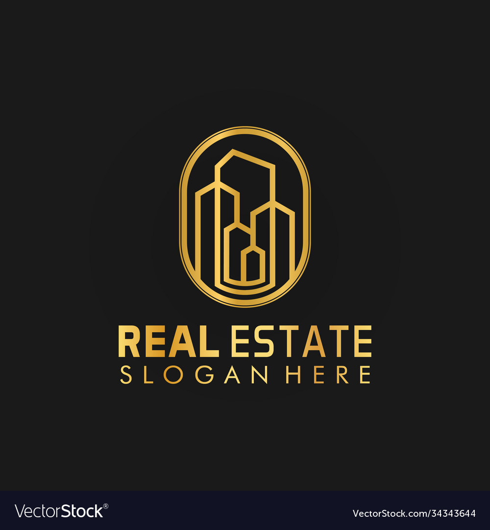 Golden real estate building property logo design Vector Image