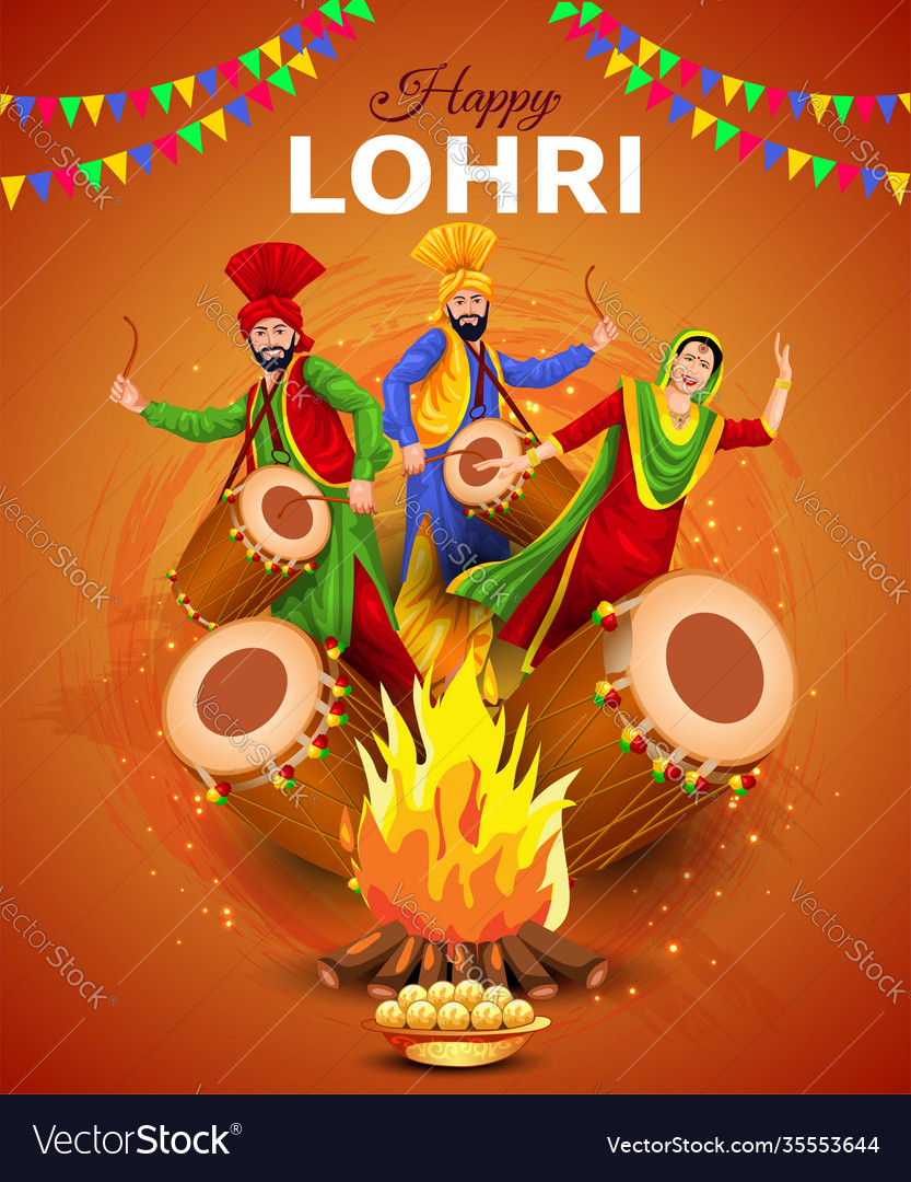 Happy lohri2 happy lohri festival punjab india Vector Image