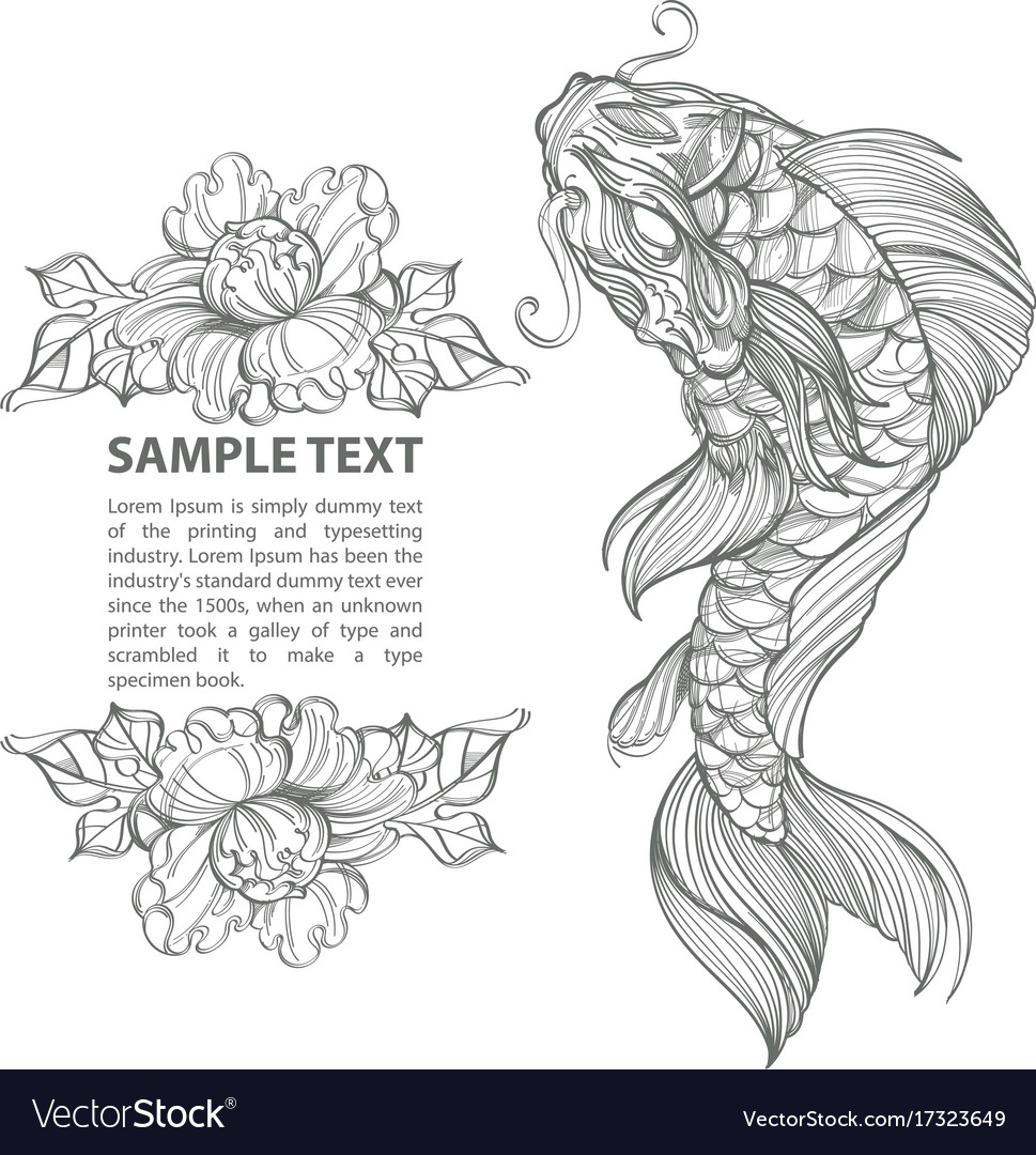 black and white koi fish drawings flowers