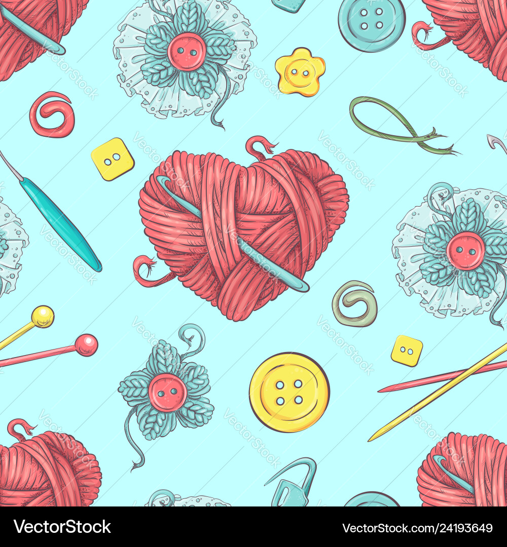 Cute seamless pattern balls yarn buttons Vector Image