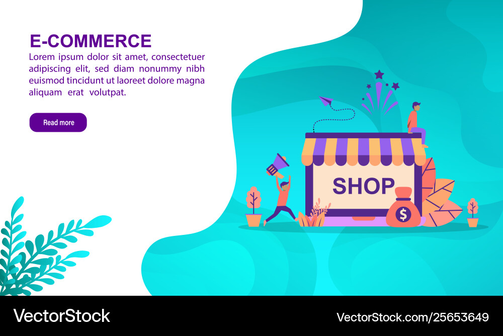 E Commerce Concept With Character Template For Vector Image