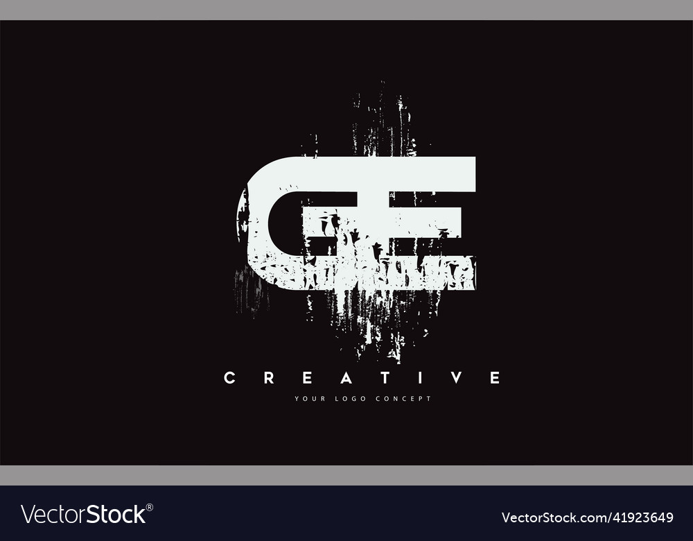 Ge g e grunge brush letter logo design in white