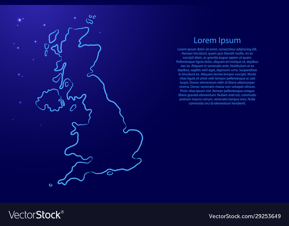 Great britain map from contour blue brush