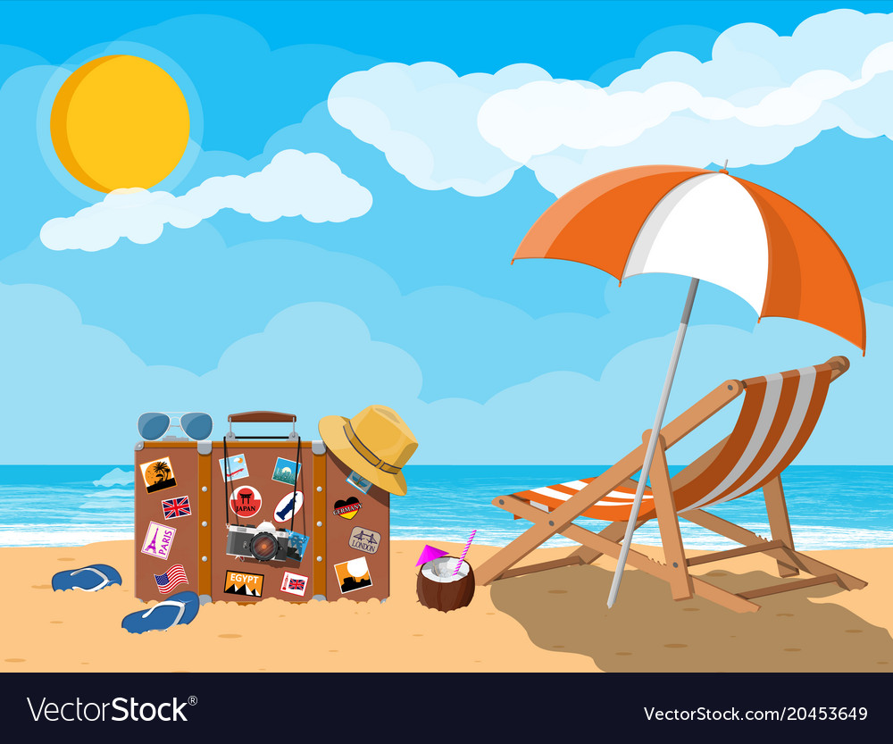 Landscape of wooden chaise lounge Royalty Free Vector Image