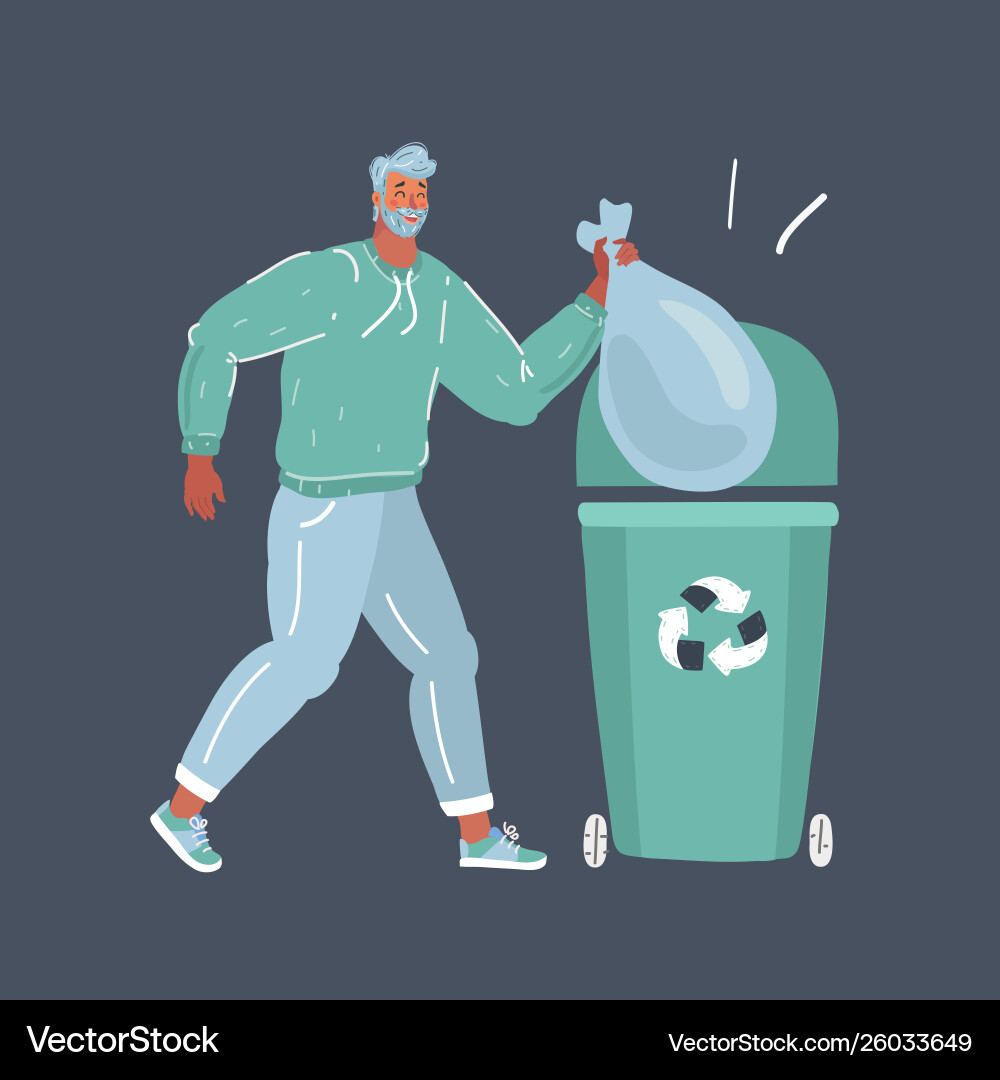Man throws a garbage in trash Royalty Free Vector Image