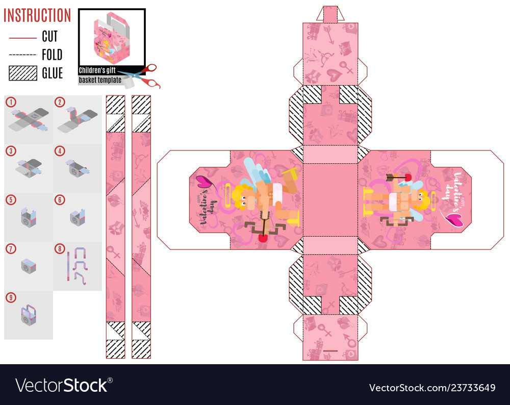 Pink cupid box template in flat style