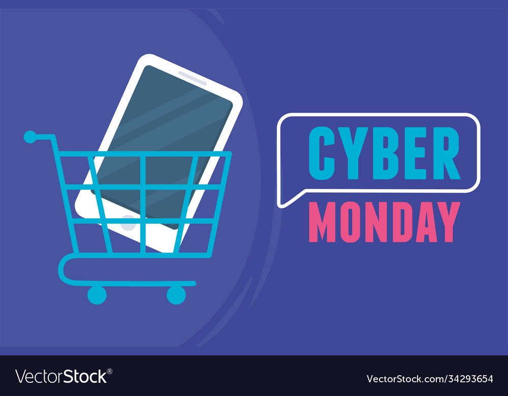 Cyber monday smartphone inside shopping cart