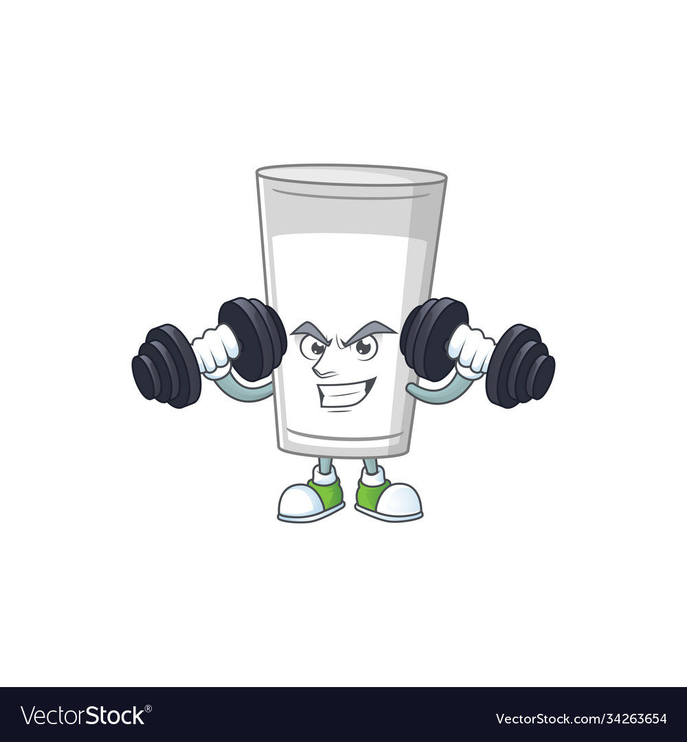 Fitness exercise glass milk cartoon using barbells