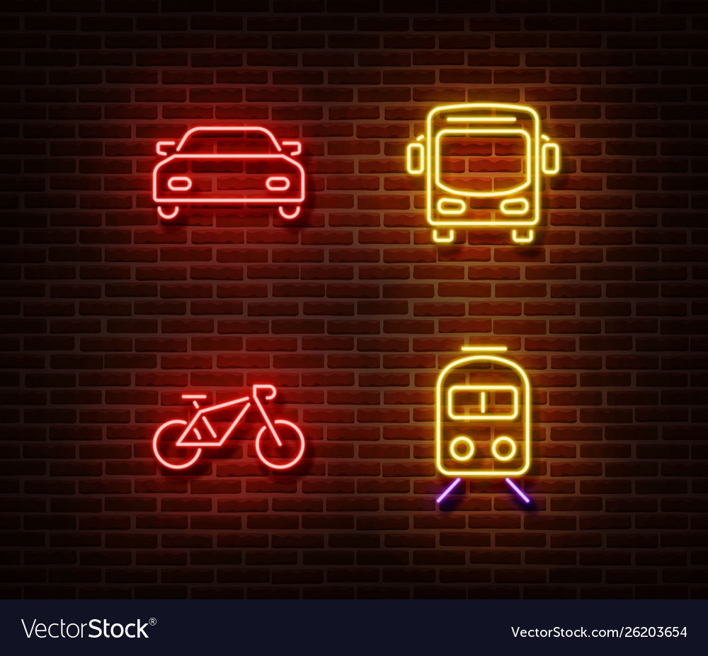 Neon Transportschilder isoliert an Ziegelwand