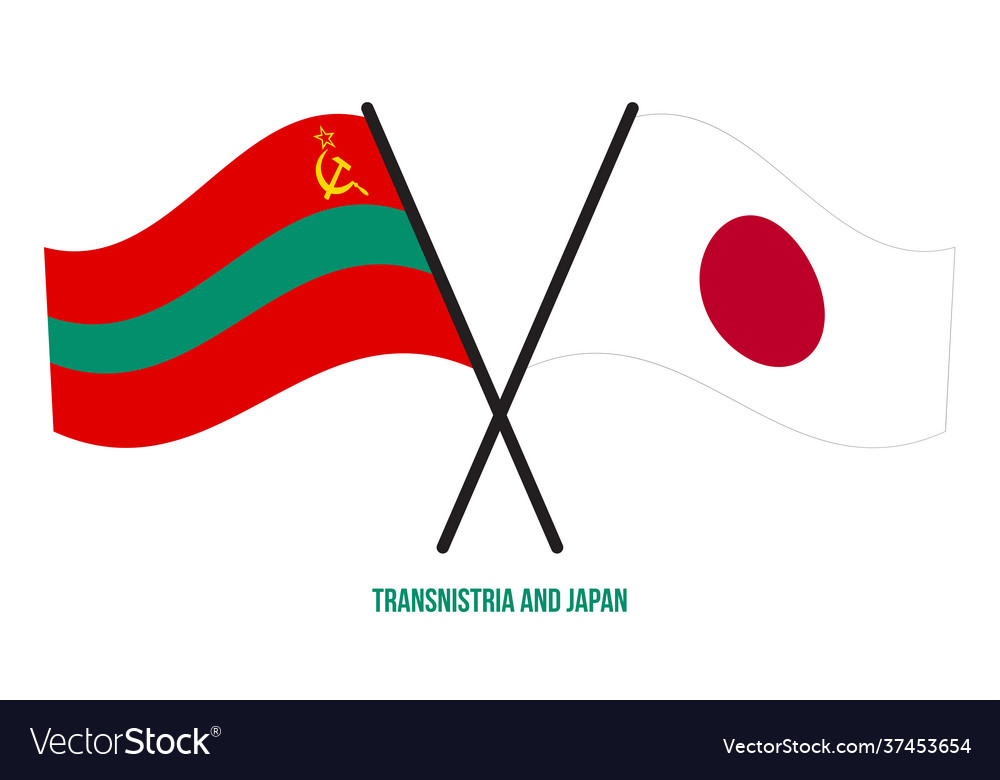 Transnistria and japan flags crossed waving