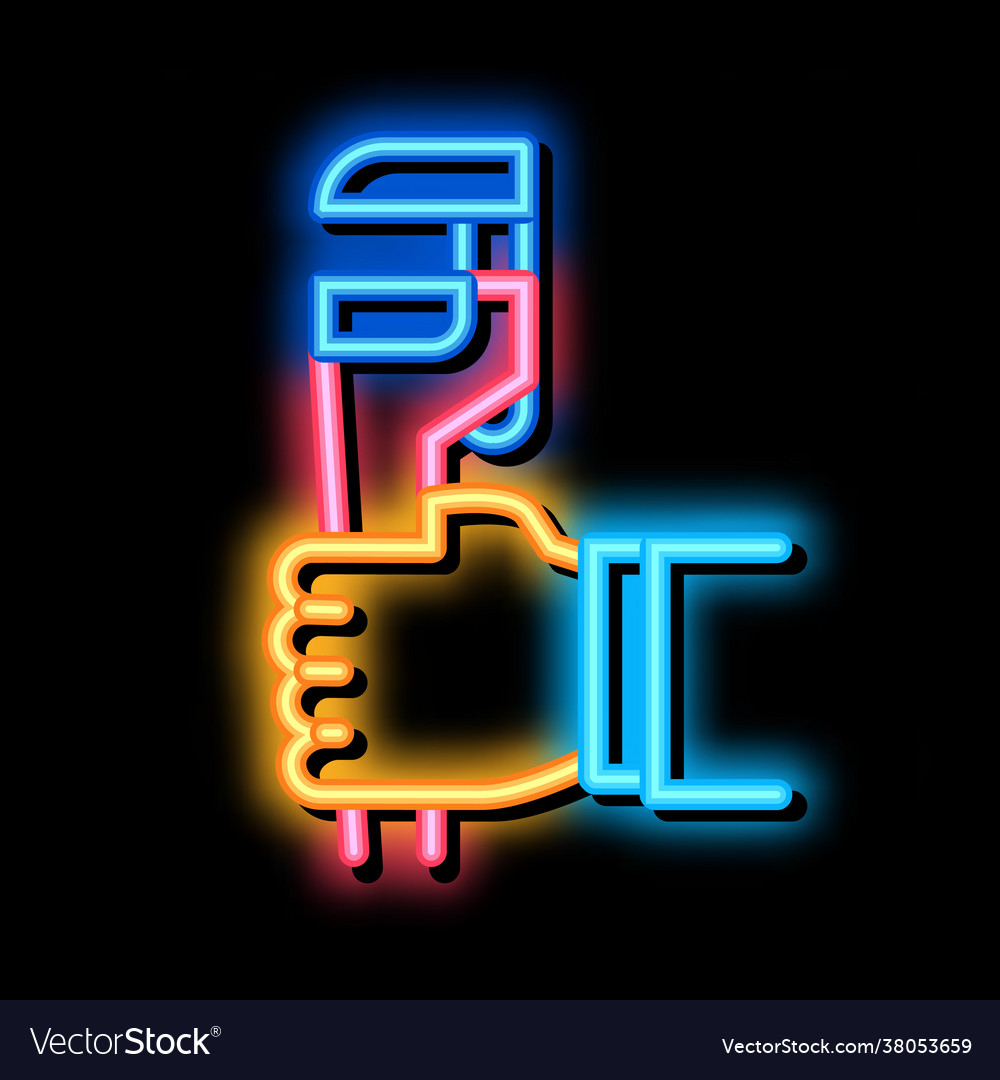 Adjustable wrench neon glow icon