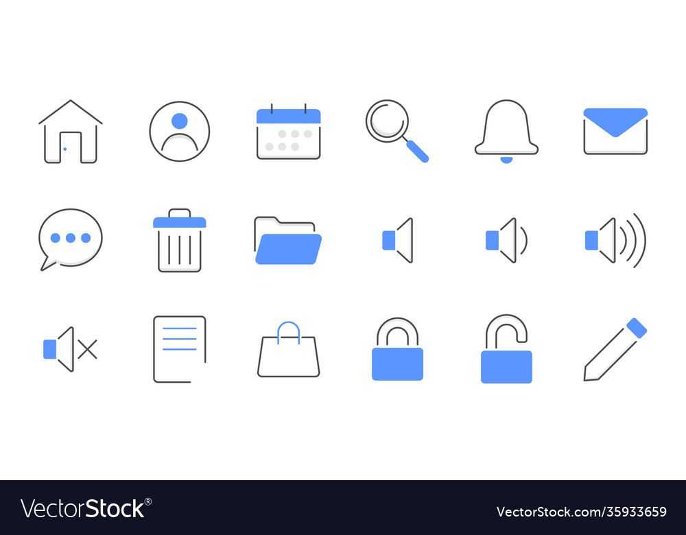 Colored line essential ui icon set