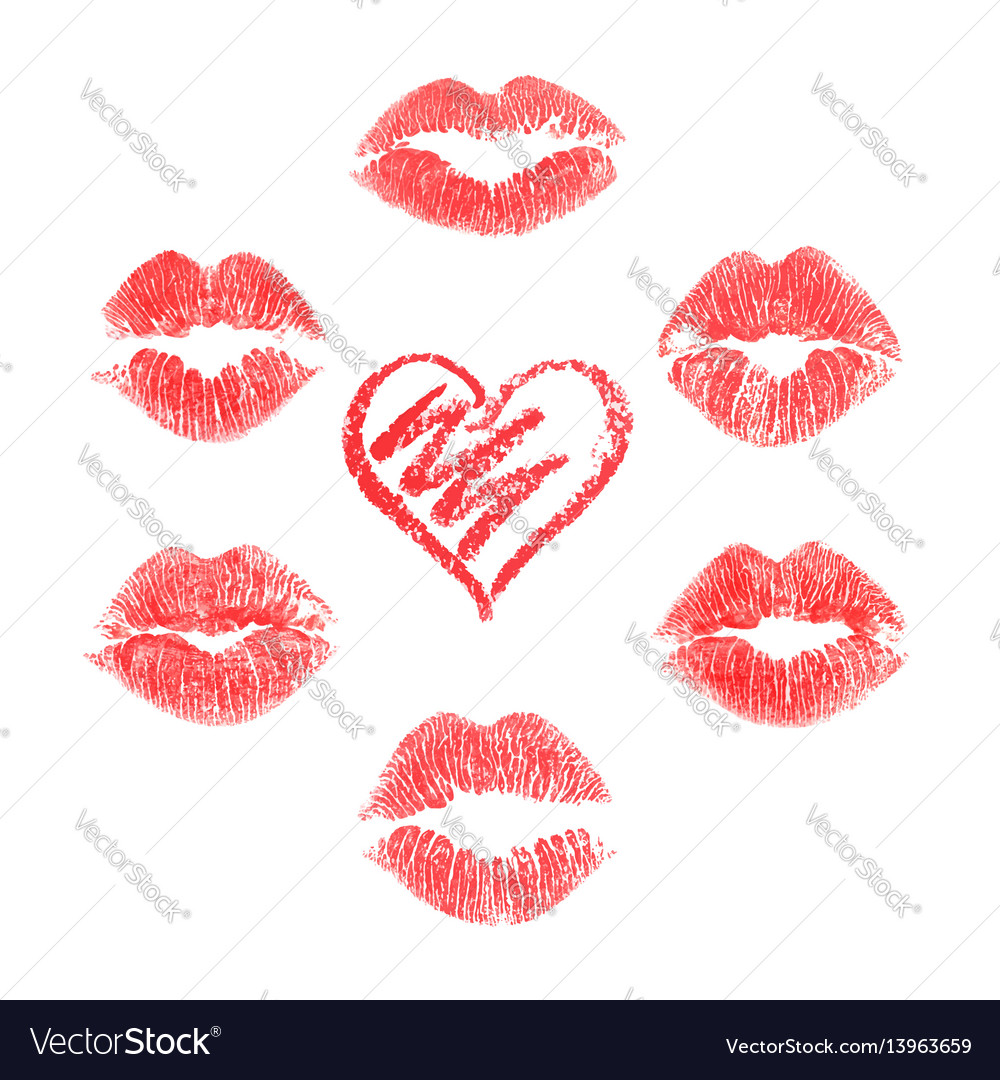 Lips prints on white background vector image Lips prints on white background