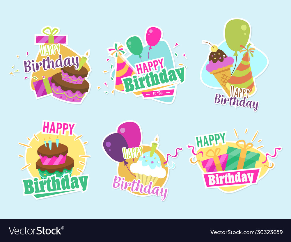variety happy birthday stickers royalty free vector image