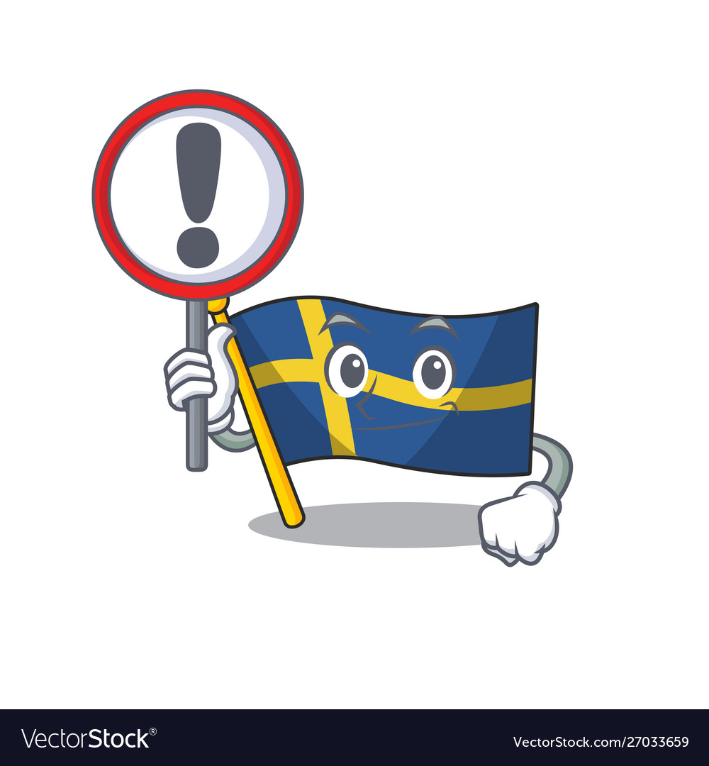 With sign flag sweden character hoisted in cartoon