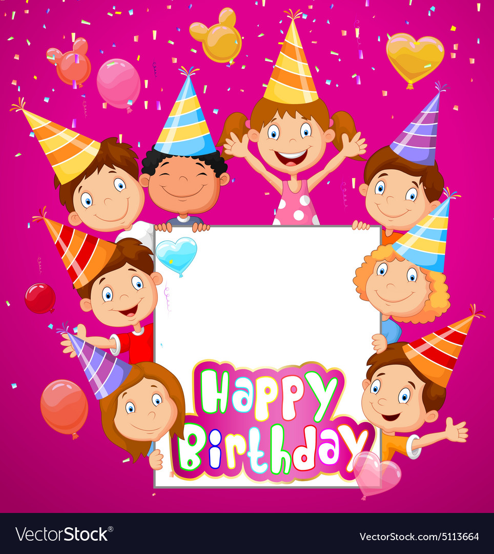 Birthday background with happy children Royalty Free Vector