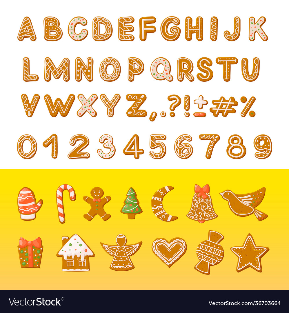 Gingerbread holidays cookies font alphabet Vector Image