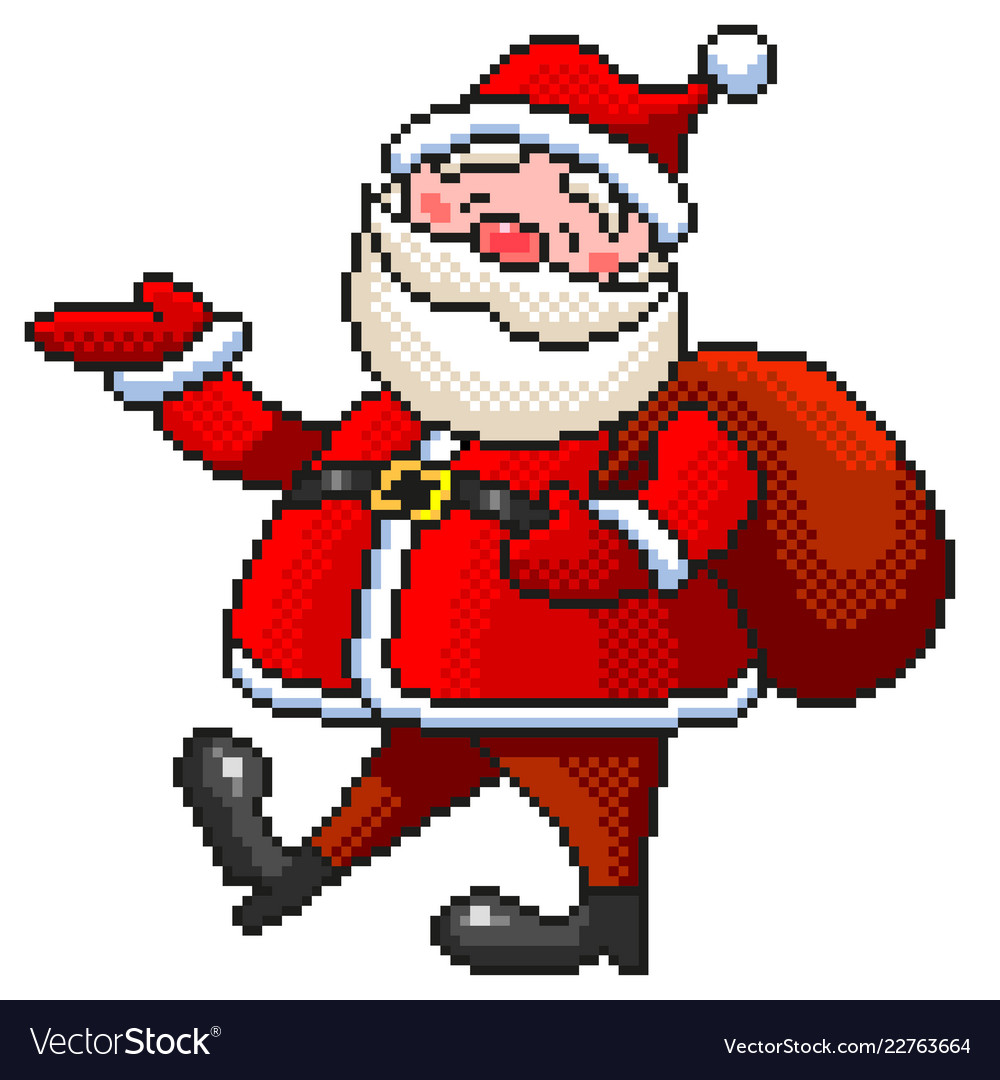 Pixel Funny Santa Detailed Isolated Royalty Free Vector