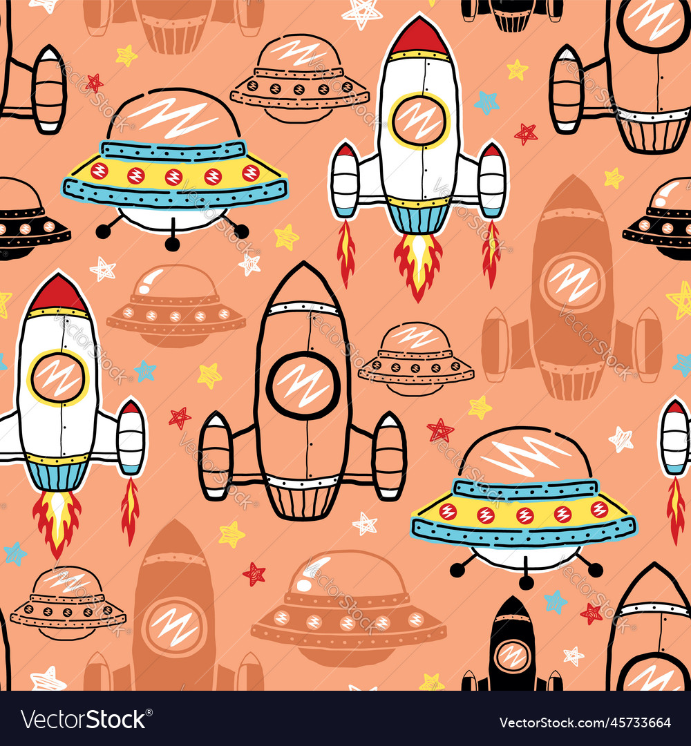 Seamless pattern of hand drawn space elements