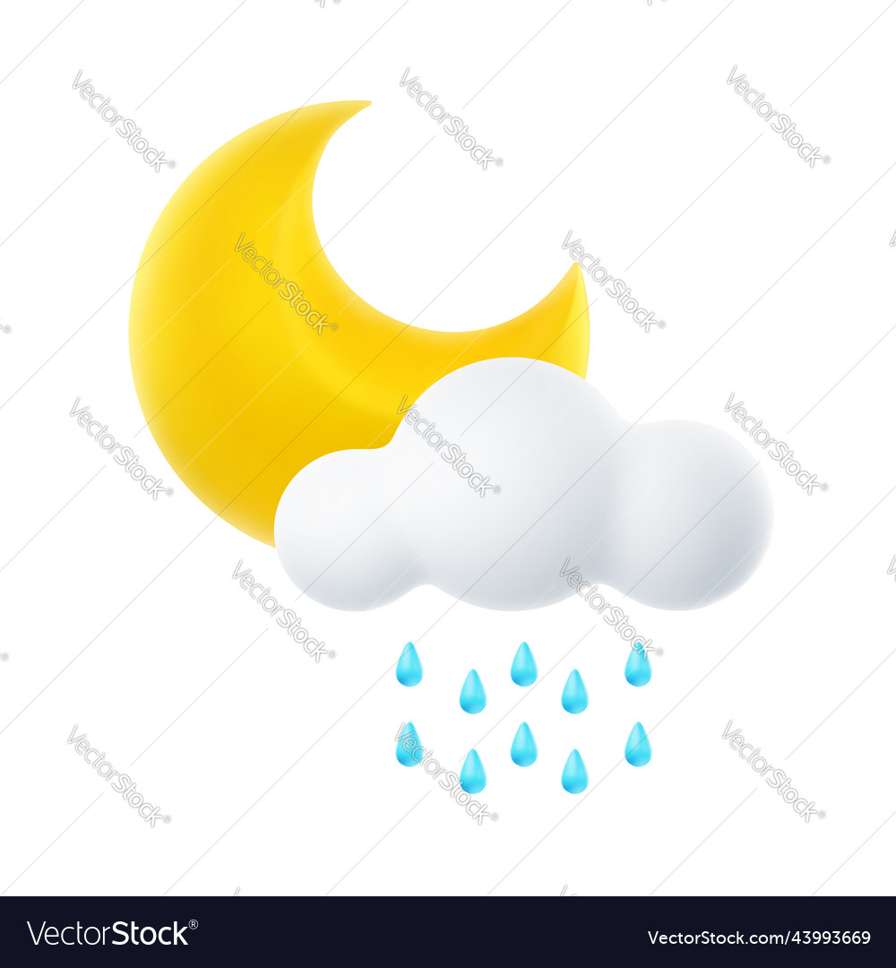 3d cartoon weather icon of night rainfall sign