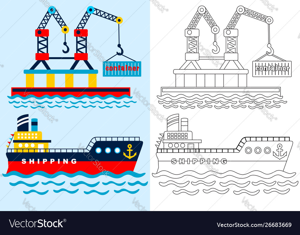 Belebter Hafen für die Färbung Seite oder Buch Cartoon