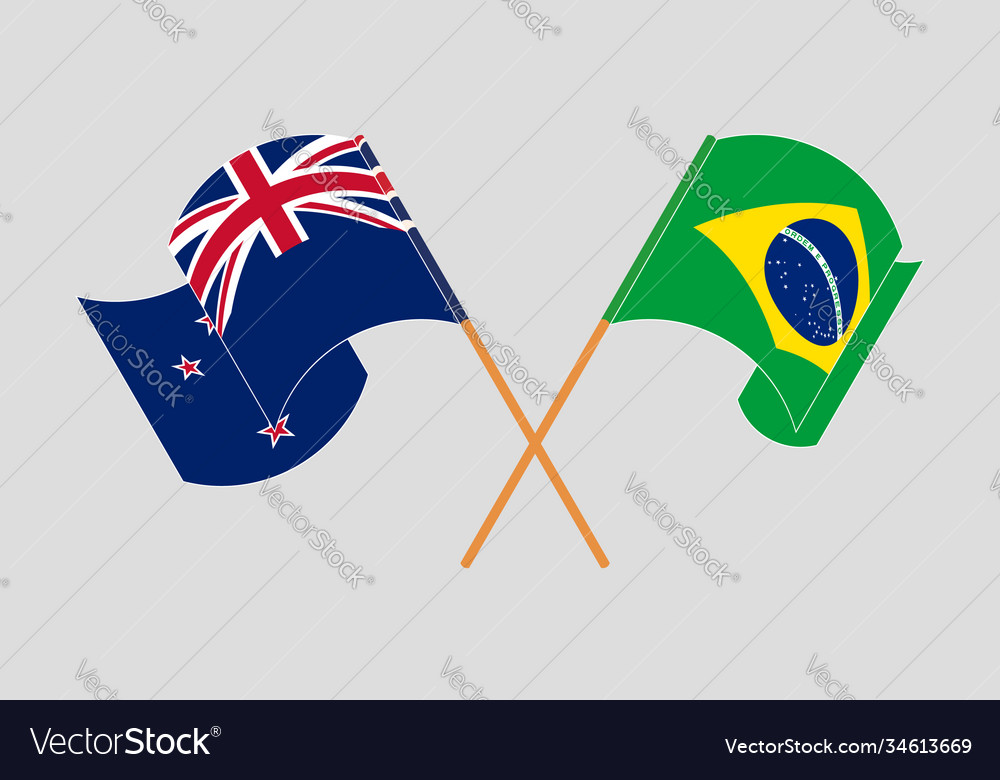 Gekreuzte und waving Flaggen neue zealand brazil