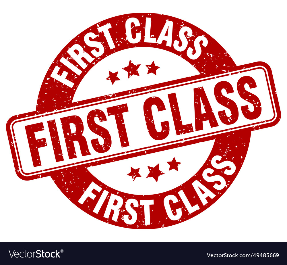 First class stamp label round grunge Royalty Free Vector