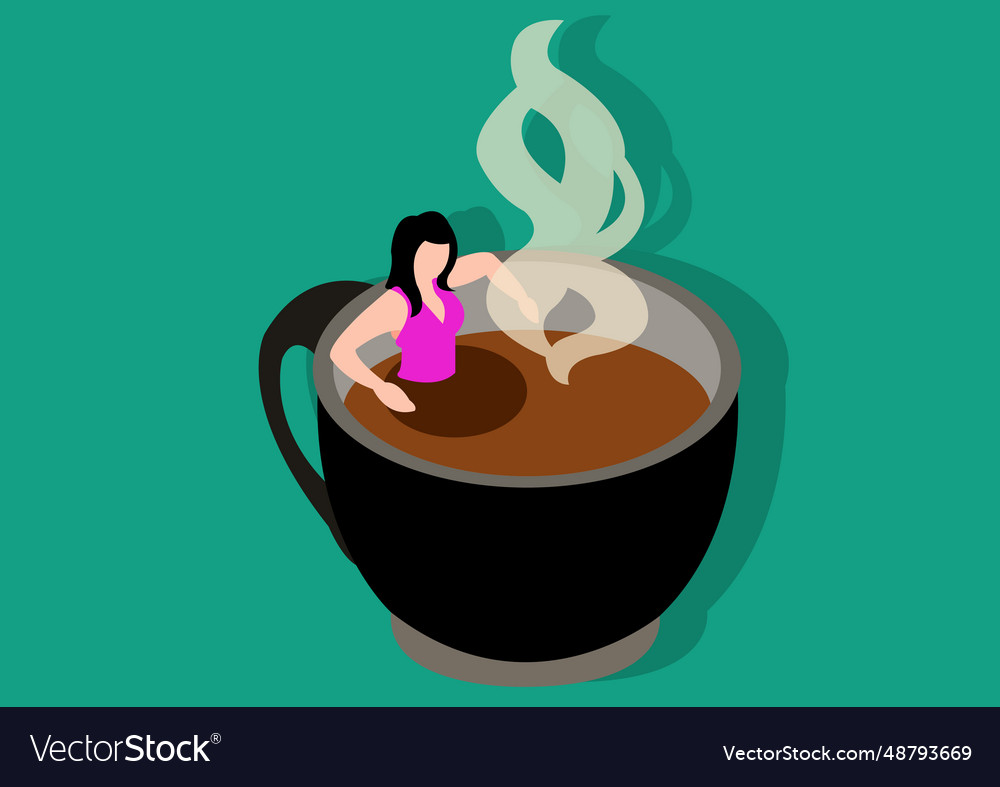 Flat design of woman addicted coffee Royalty Free Vector