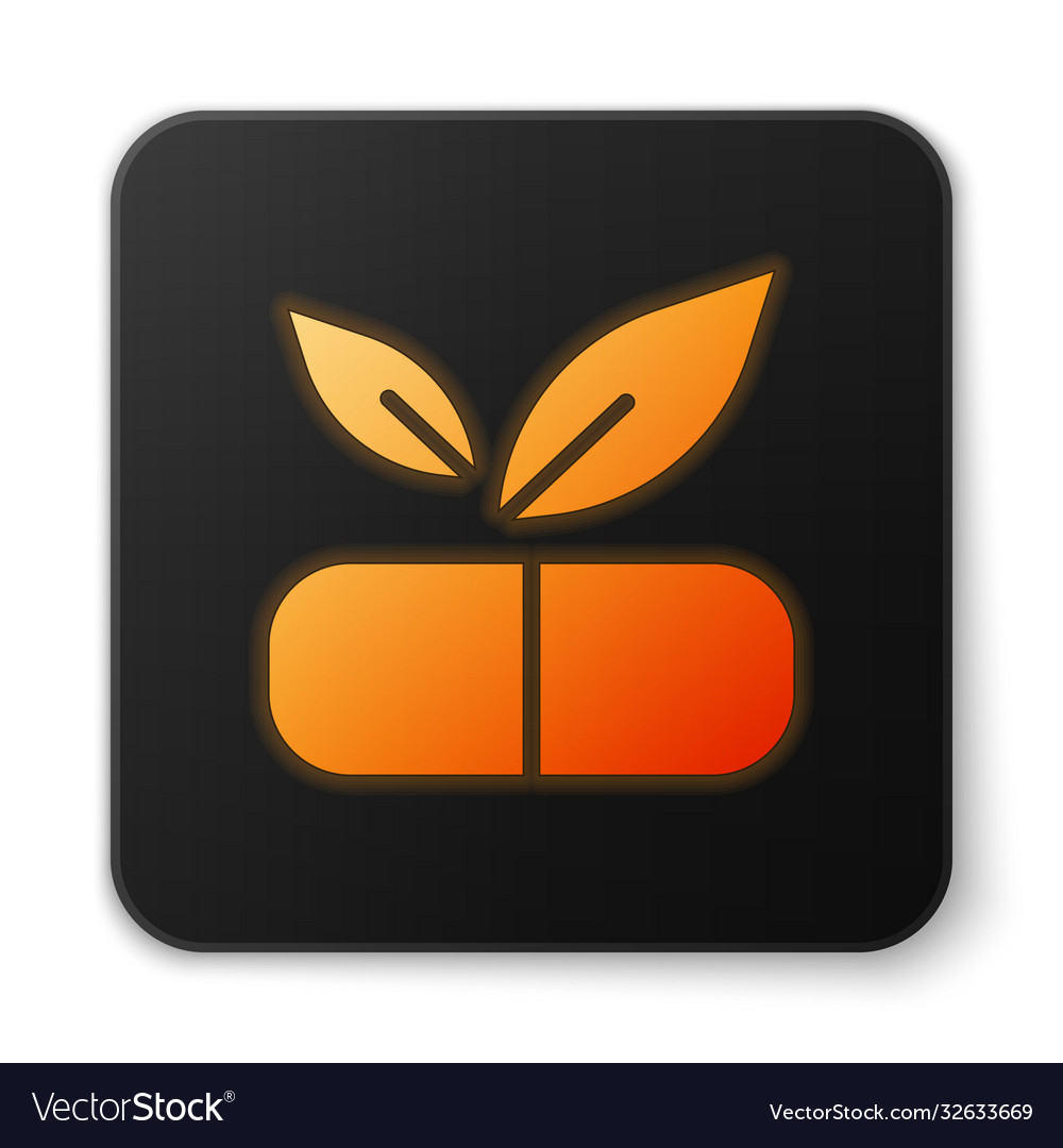 Orange glowing neon medical pill with plant icon