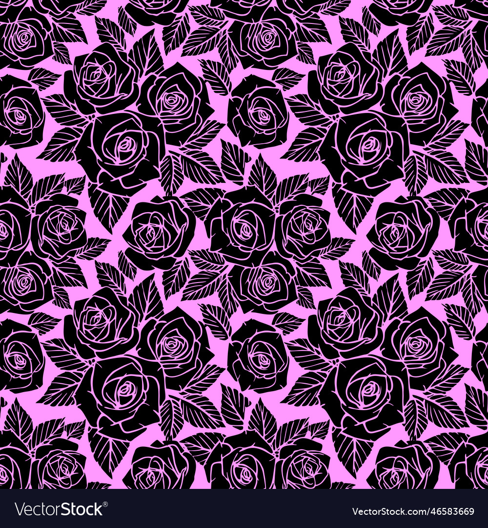 Seamless black asymmetric pattern of rose