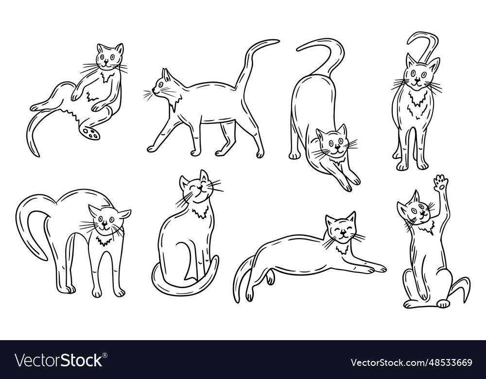 Set of doodle hand drawn fun cartoon cats sketch Vector Image