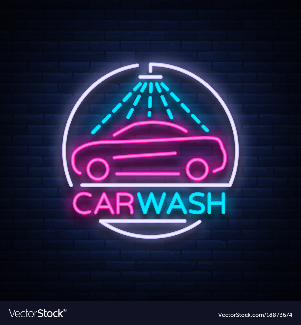 Car wash logo design emblem in neon style Vector Image