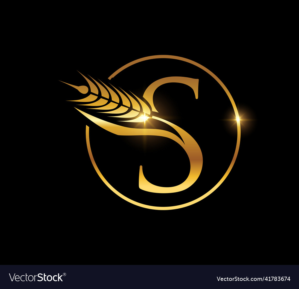 Golden wheat grain monogram initial letter s Vector Image