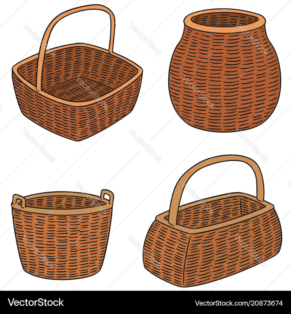 Set wicker baskets Royalty Free Vector Image - VectorStock