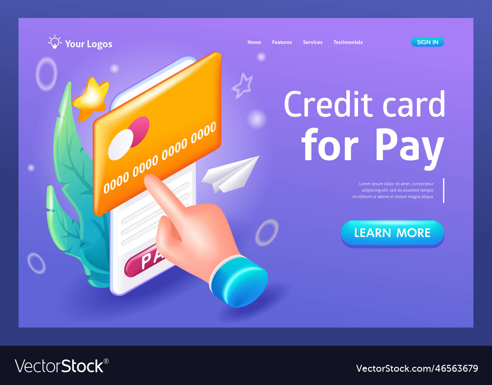 3d isometric cartoon pay by credit card visa Vector Image