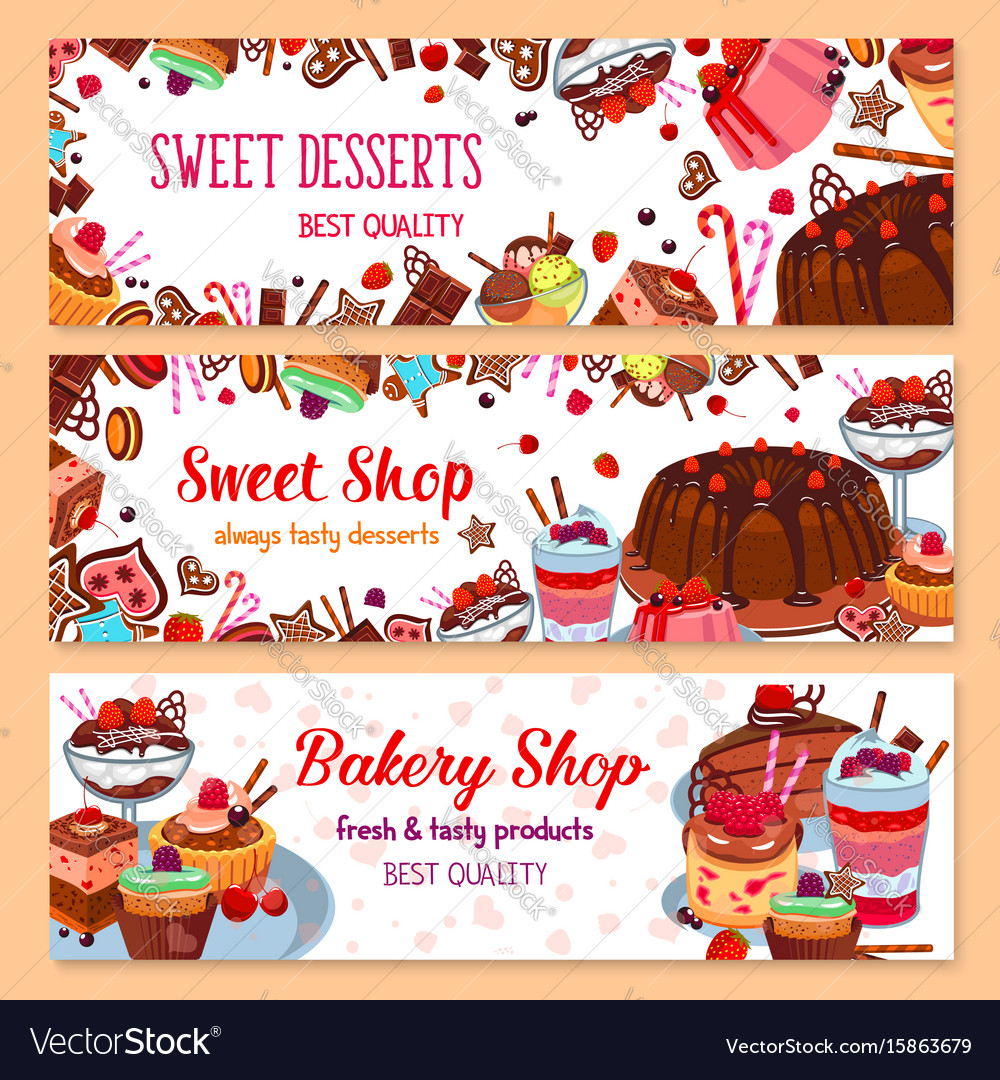 Bakery Banners For Sweet Dessert Shop Royalty Free Vector