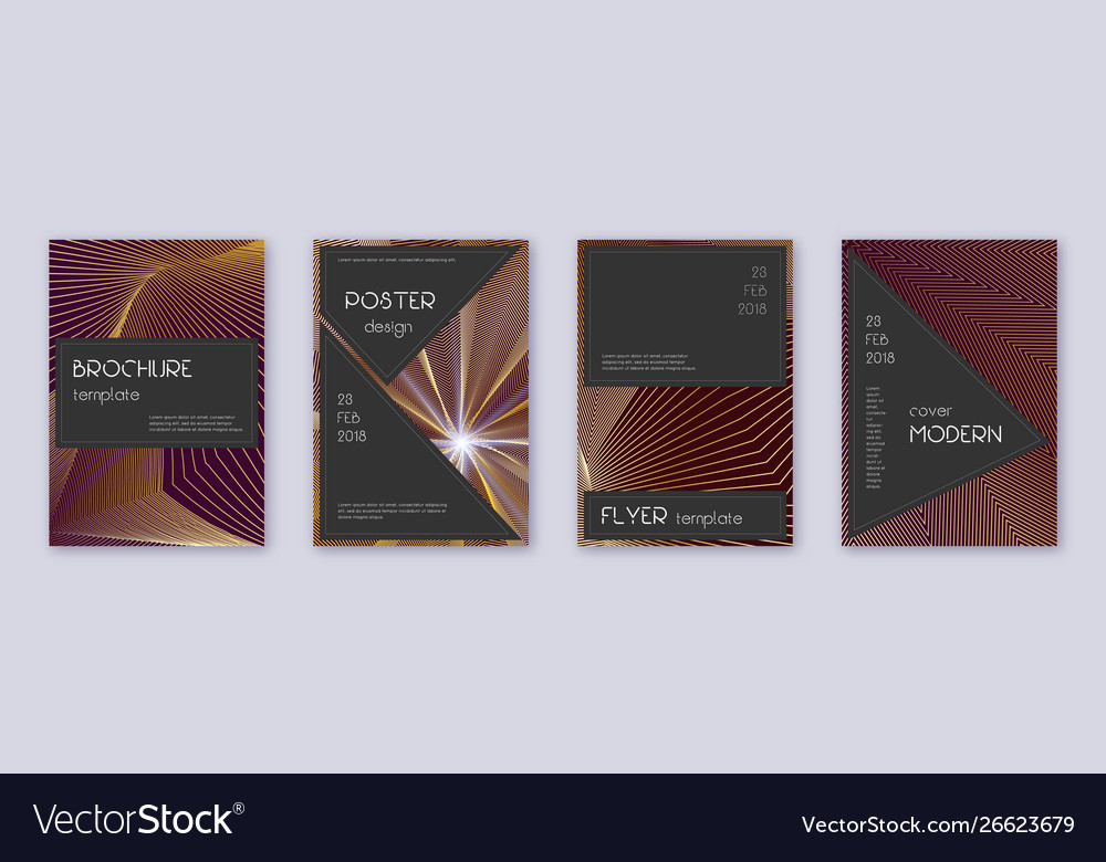 Black brochure design template set gold abstract Vector Image