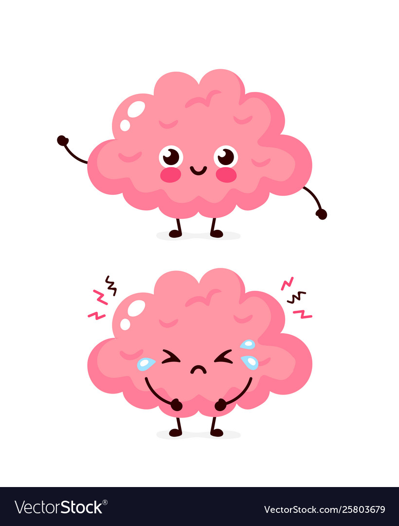 Cute sad unhealthy sick and strong brain Vector Image