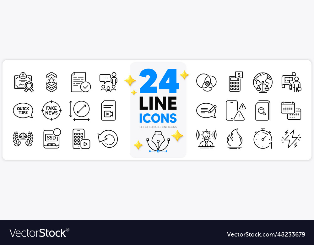 Icons set of certificate justice scales Royalty Free Vector