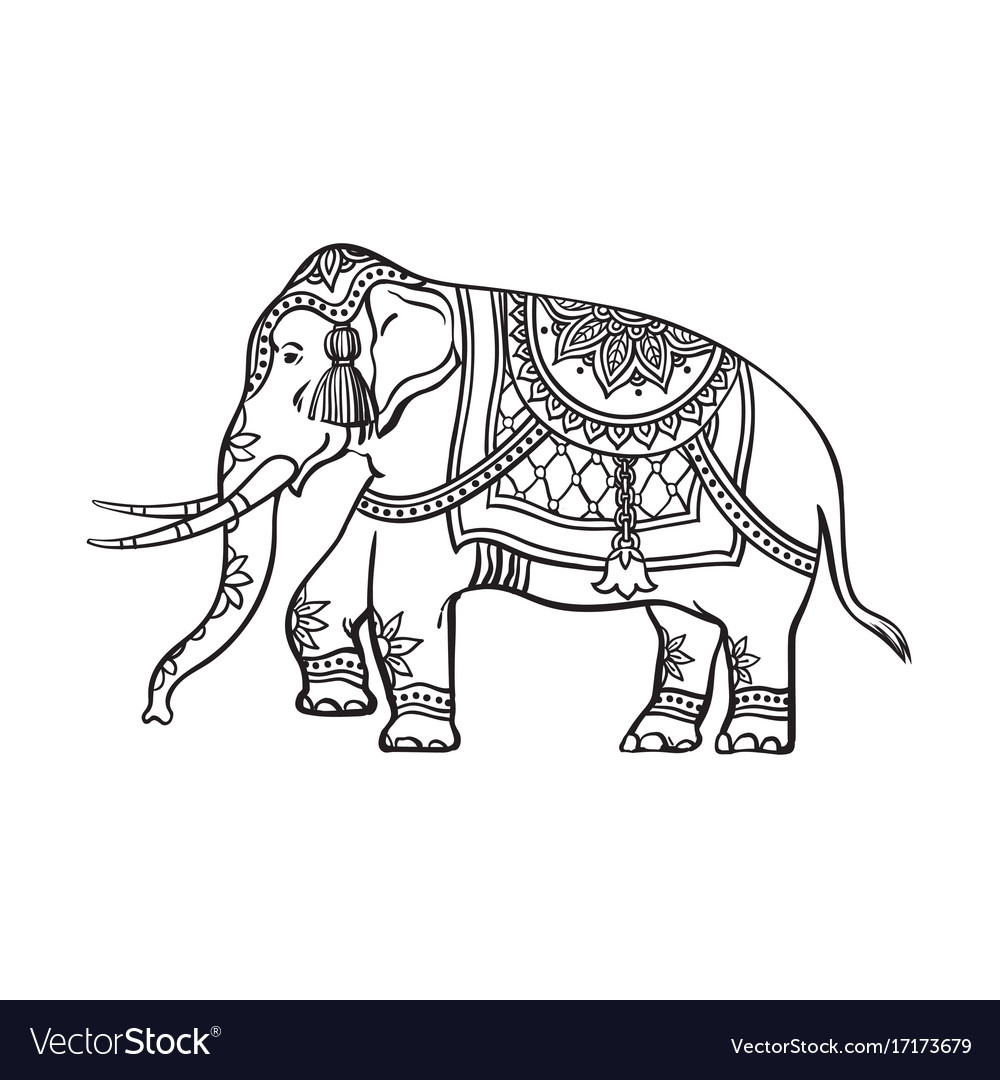 Sketch indian decorated elephant Royalty Free Vector Image