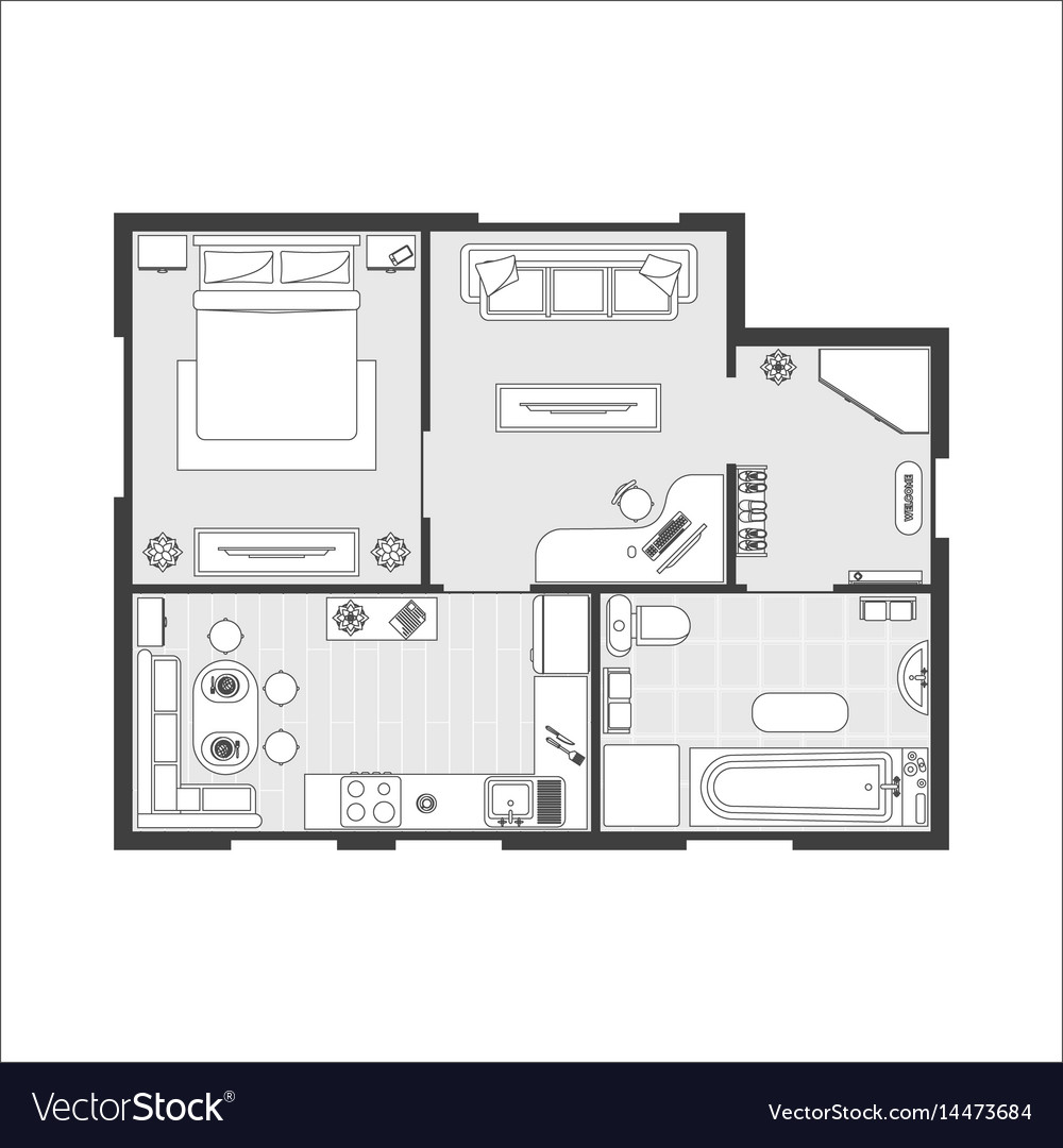 Apartment plan witch furniture Royalty Free Vector Image