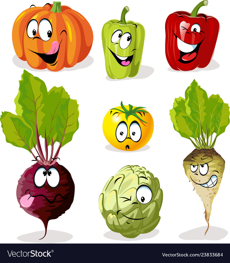 Cartoon vegetable with funny faces Royalty Free Vector Image