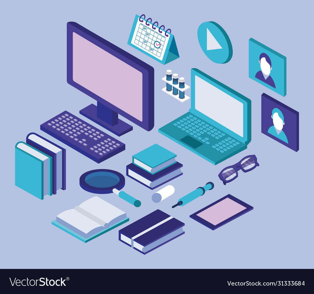 Desktop and laptop education online tech Vector Image